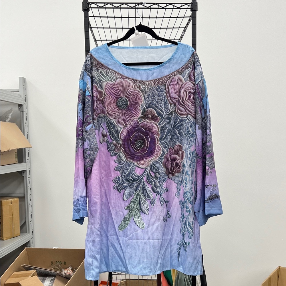 Floral Tunic with Purple and Blue Dress